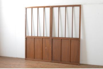 レトロ建具　昭和なデザインのモールガラス入り引き戸2枚セット(ガラス戸)(R-065060)
