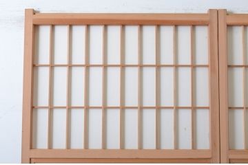新古未使用品　昭和後期　ガラス入りの組子帯戸2枚セット(ガラス帯戸、板戸、引き戸、建具、組子、障子戸)(R-065061)