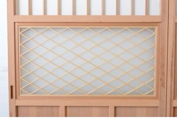 新古未使用品　昭和後期　ガラス入りの組子帯戸2枚セット(ガラス帯戸、板戸、引き戸、建具、組子、障子戸)(R-065061)