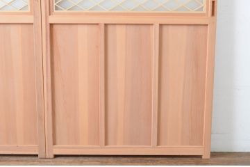 新古未使用品　昭和後期　ガラス入りの組子帯戸2枚セット(ガラス帯戸、板戸、引き戸、建具、組子、障子戸)(R-065061)
