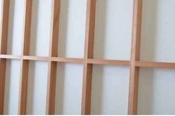 新古未使用品　昭和後期　ガラス入りの組子帯戸2枚セット(ガラス帯戸、板戸、引き戸、建具、組子、障子戸)(R-065061)
