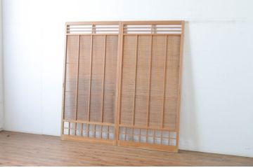 レトロ建具　シンプルなデザインの夏戸2枚セット(簾戸、御簾戸、簀戸、葭戸、夏障子、すど、引き戸)(R-065063)