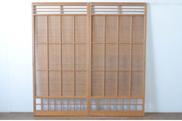 レトロ建具　シンプルなデザインの夏戸2枚セット(簾戸、御簾戸、簀戸、葭戸、夏障子、すど、引き戸)(R-065063)