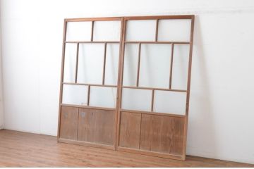 アンティーク建具　大正ロマン　懐かしい雰囲気のガラス戸2枚セット(引き戸)(R-065066)