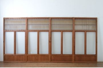 アンティーク建具　お洒落な組子格子が目を引くガラス戸4枚セット(引き戸、建具)(R-065067)