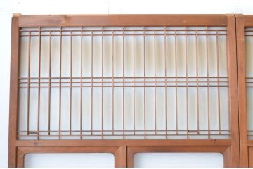 アンティーク建具　お洒落な組子格子が目を引くガラス戸4枚セット(引き戸、建具)(R-065067)