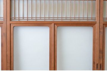 アンティーク建具　お洒落な組子格子が目を引くガラス戸4枚セット(引き戸、建具)(R-065067)