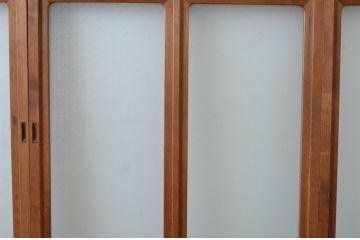 アンティーク建具　お洒落な組子格子が目を引くガラス戸4枚セット(引き戸、建具)(R-065067)
