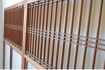 アンティーク建具　お洒落な組子格子が目を引くガラス戸4枚セット(引き戸、建具)(R-065067)
