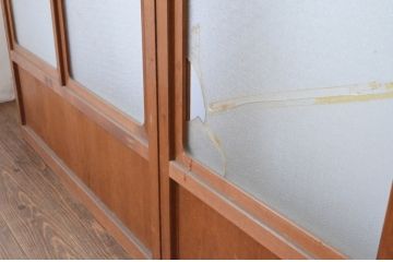 アンティーク建具　お洒落な組子格子が目を引くガラス戸4枚セット(引き戸、建具)(R-065067)