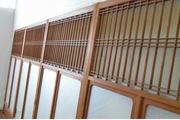 アンティーク建具　お洒落な組子格子が目を引くガラス戸4枚セット(引き戸、建具)(R-065067)