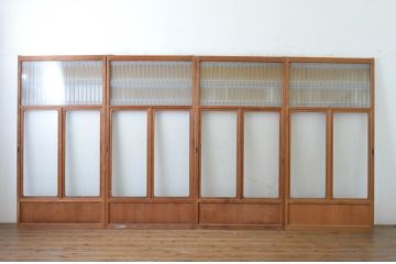アンティーク建具　お洒落な組子格子が目を引くガラス戸4枚セット(引き戸、建具)(R-065067)