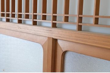アンティーク建具　お洒落な組子格子が目を引くガラス戸3枚セット(引き戸、建具)(R-065069)