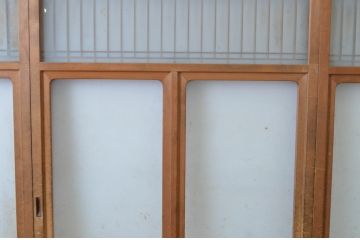 アンティーク建具　お洒落な組子格子が目を引くガラス戸3枚セット(引き戸、建具)(R-065069)