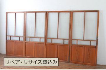 アンティーク建具　大正ロマンの雰囲気香るモールガラス戸4枚セット(引き戸)(R-065072)