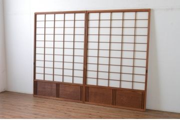 アンティーク建具　上手物!!　腰板杉材笹木の幅広高級　障子戸2枚セット(引き戸)(R-065073)
