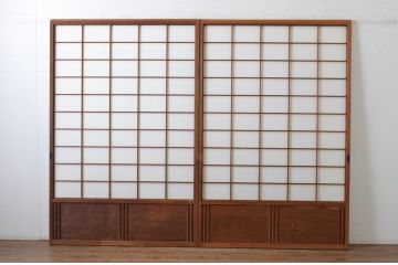 アンティーク建具　上手物!!　腰板杉材笹木の幅広高級　障子戸2枚セット(引き戸)(R-065073)