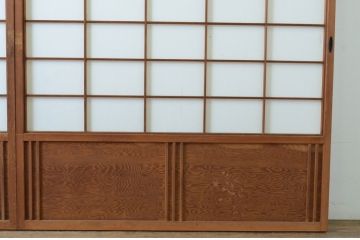 アンティーク建具　上手物!!　腰板杉材笹木の幅広高級　障子戸2枚セット(引き戸)(R-065073)