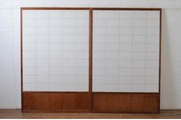 アンティーク建具　上手物!!　腰板杉材笹木の幅広高級　障子戸2枚セット(引き戸)(R-065073)