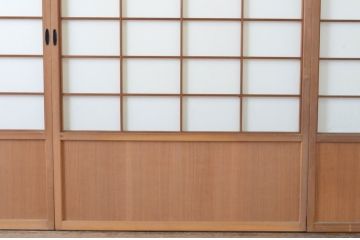 アンティーク建具　上手物!!　腰板柾目に横桟の高級　障子戸4枚セット(引き戸)(R-065076)