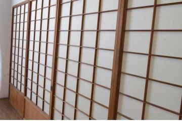 アンティーク建具　上手物!!　腰板柾目に横桟の高級　障子戸4枚セット(引き戸)(R-065076)
