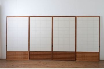 アンティーク建具　上手物!!　腰板柾目に横桟の高級　障子戸4枚セット(引き戸)(R-065076)