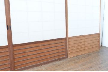 アンティーク建具　上手物!!　腰板柾目に横桟の高級　障子戸4枚セット(引き戸)(R-065076)