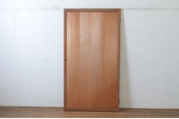  アンティーク建具　上手物!!　美しい柾目　真鍮つまみ付き　板戸扉1枚(舞良戸、帯戸、ドア)(R-065080)