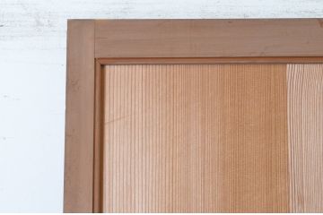  アンティーク建具　上手物!!　美しい柾目　真鍮つまみ付き　板戸扉1枚(舞良戸、帯戸、ドア)(R-065080)