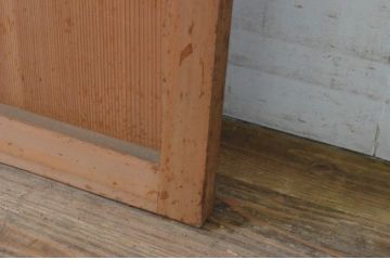  アンティーク建具　上手物!!　美しい柾目　真鍮つまみ付き　板戸扉1枚(舞良戸、帯戸、ドア)(R-065080)