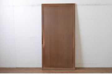 アンティーク建具　上手物!　美しい柾目が魅力のマス目格子板戸1枚(きつね格子、狐格子、格子戸、板戸、引き戸、升目)(R-065082)