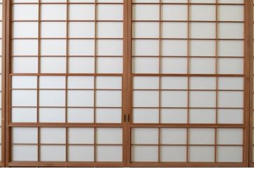 アンティーク　上手物　腰板笹木で縦格子付き!古い木味の雪見障子戸4枚セット(猫間障子戸、建具、、擦り上げ障子戸、擦上障子戸、引き戸)(R-065086)