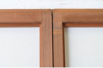 アンティーク　上手物　腰板笹木で縦格子付き!古い木味の雪見障子戸4枚セット(猫間障子戸、建具、、擦り上げ障子戸、擦上障子戸、引き戸)(R-065086)