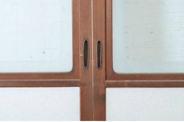 アンティーク　上手物　腰板笹木で縦格子付き!古い木味の雪見障子戸4枚セット(猫間障子戸、建具、、擦り上げ障子戸、擦上障子戸、引き戸)(R-065086)