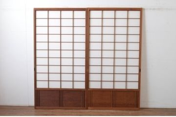 アンティーク建具　上手物!!　腰板杉材笹木の　高級障子戸2枚セット(引き戸)(R-065087)