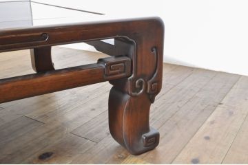 和製アンティーク　上手物!　関塚作　指物高級家具　総花梨(カリン)材　素晴らしい彫刻が目を惹く唐木座卓(ローテーブル、フロアテーブル、センターテーブル)(R-065162)