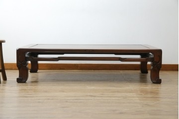 和製アンティーク　上手物!　関塚作　指物高級家具　総花梨(カリン)材　素晴らしい彫刻が目を惹く唐木座卓　(R-065162)