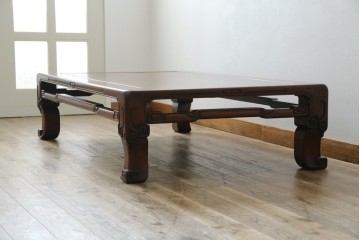 和製アンティーク　上手物!　関塚作　指物高級家具　総花梨(カリン)材　素晴らしい彫刻が目を惹く唐木座卓　(R-065162)