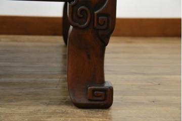 和製アンティーク　上手物!　関塚作　指物高級家具　総花梨(カリン)材　素晴らしい彫刻が目を惹く唐木座卓　(R-065162)