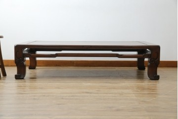 和製アンティーク　上手物!　関塚作　指物高級家具　総花梨(カリン)材　素晴らしい彫刻が目を惹く唐木座卓　(R-065162)