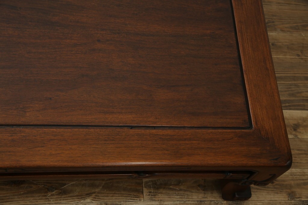 和製アンティーク　上手物!　関塚作　指物高級家具　総花梨(カリン)材　素晴らしい彫刻が目を惹く唐木座卓　(R-065162)