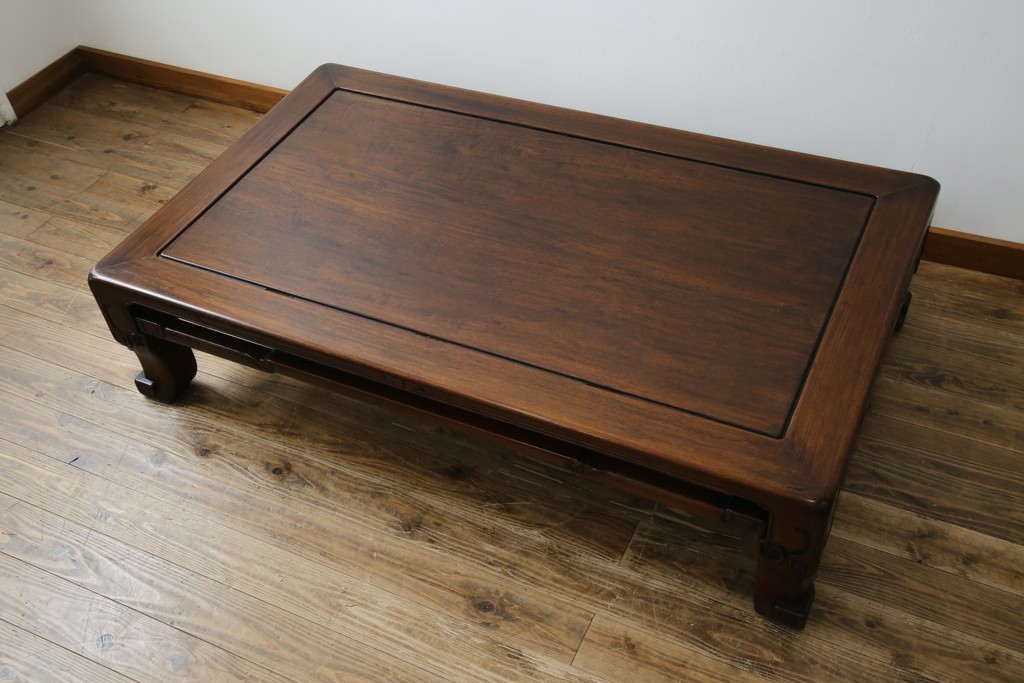 和製アンティーク　上手物!　関塚作　指物高級家具　総花梨(カリン)材　素晴らしい彫刻が目を惹く唐木座卓　(R-065162)