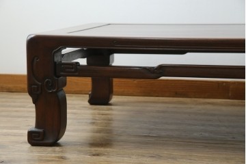 和製アンティーク　上手物!　関塚作　指物高級家具　総花梨(カリン)材　素晴らしい彫刻が目を惹く唐木座卓　(R-065162)