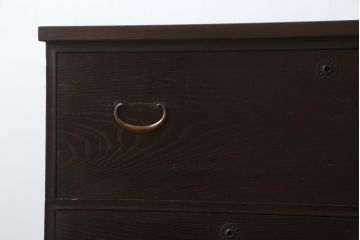和製アンティーク　上手物!!　前面・側面栗材　銅製金具の引手が和モダンでお洒落な横長時代箪笥(横長箪笥、収納箪笥、衣装箪笥、サイドボード、サイドチェスト、引き出し)(R-065177)