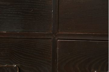 和製アンティーク　上手物!!　前面・側面栗材　銅製金具の引手が和モダンでお洒落な横長時代箪笥(横長箪笥、収納箪笥、衣装箪笥、サイドボード、サイドチェスト、引き出し)(R-065177)