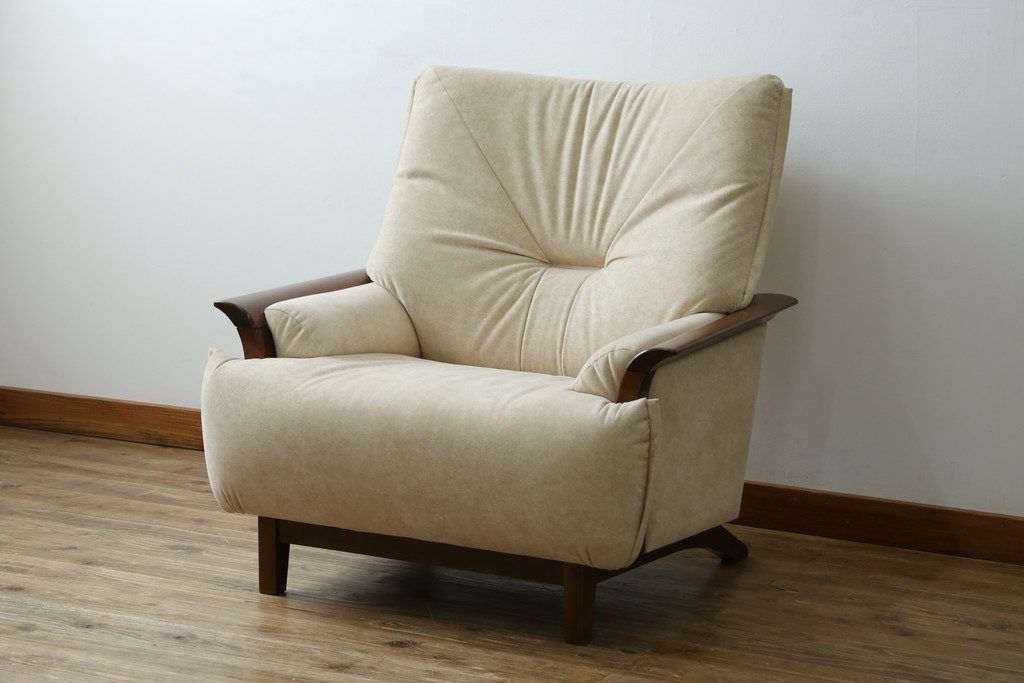 中古　美品!!　モリシゲ(MORISHIGE/森繁)　ブルック　アクアクリーン(MARINA)シリーズ　品の良いモダンデザインが魅力の1人掛けソファ　定価約34万円　(R-065186)