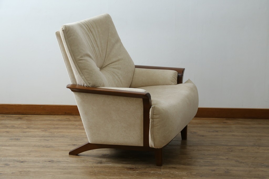 中古　美品!!　モリシゲ(MORISHIGE/森繁)　ブルック　アクアクリーン(MARINA)シリーズ　品の良いモダンデザインが魅力の1人掛けソファ　定価約34万円　(R-065186)