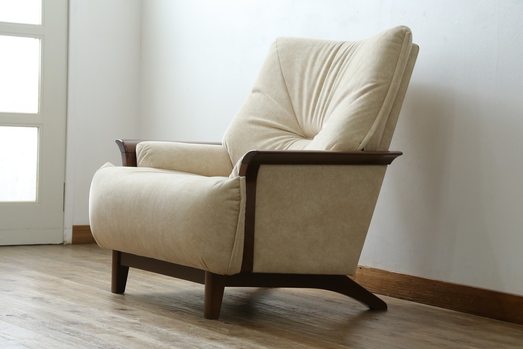 中古　美品!!　モリシゲ(MORISHIGE/森繁)　ブルック　アクアクリーン(MARINA)シリーズ　品の良いモダンデザインが魅力の1人掛けソファ　定価約34万円　(R-065186)