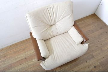 中古　美品!!　モリシゲ(MORISHIGE/森繁)　ブルック　アクアクリーン(MARINA)シリーズ　品の良いモダンデザインが魅力の1人掛けソファ(アームソファ、アームチェア、1P)(定価約34万円)(R-065186)