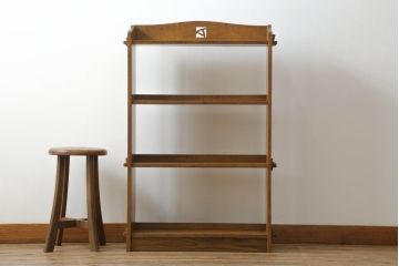 アンティーク家具　古いナラ材の風合いが魅力の楔(クサビ)式本棚(くさび式、ブックシェルフ、オープンシェルフ)(R-065189)